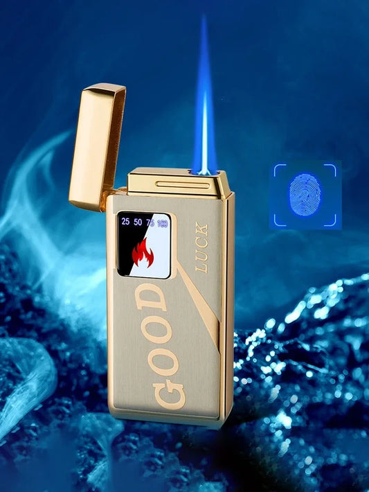 Black electronic lighter with touch-screen charging interface and adjustable flame control