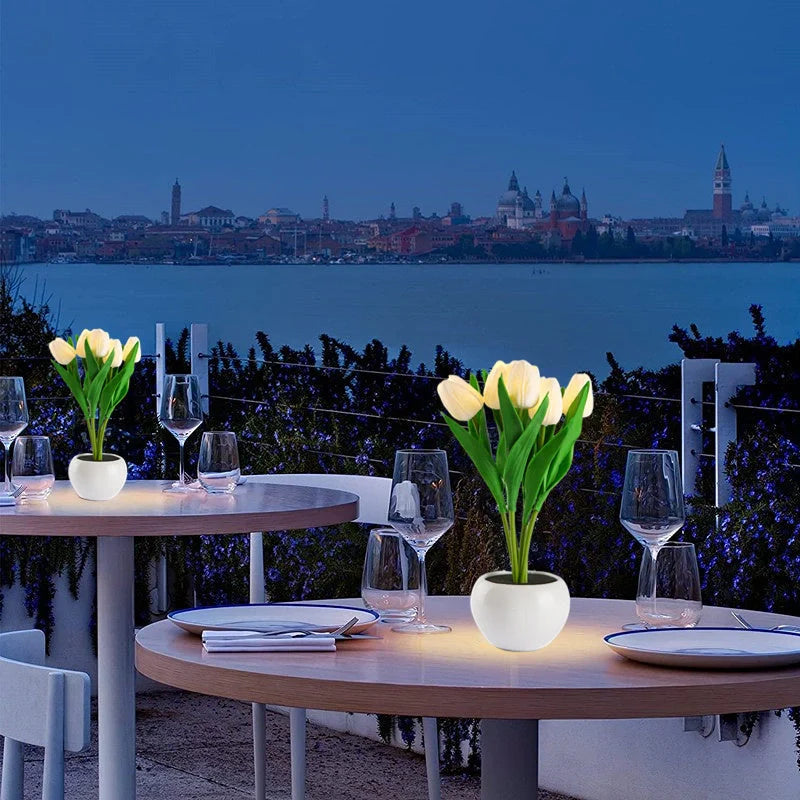 LED Tulip Flower Night Light in ceramic pot with vibrant colors for home decoration