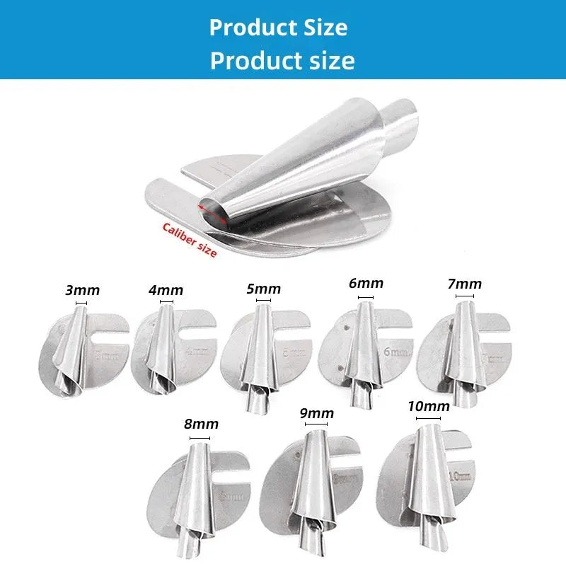 Spiral Edge Folder Manual Towel Tube Industrial Household Sewing Tool for Hemming Fabric Edges in 3mm to 10mm Sizes Available Individually or as a Set