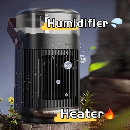 Versatile 2-in-1 heater and humidifier with sleek black design, providing targeted warmth and soothing moisture for home and office comfort