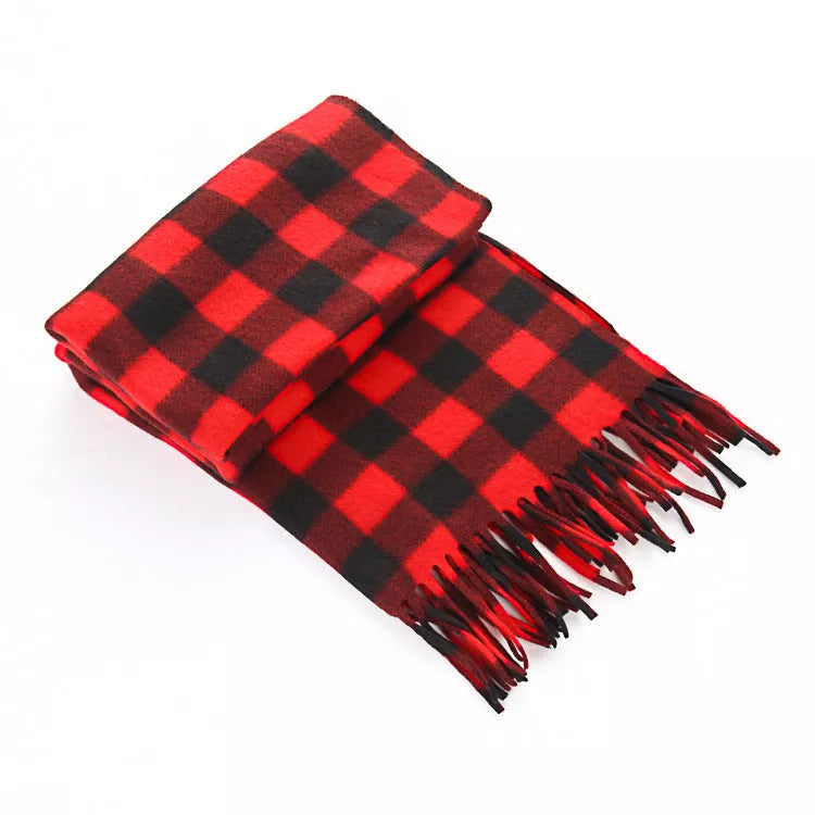 Handmade black and white plaid thermal scarf for men and women