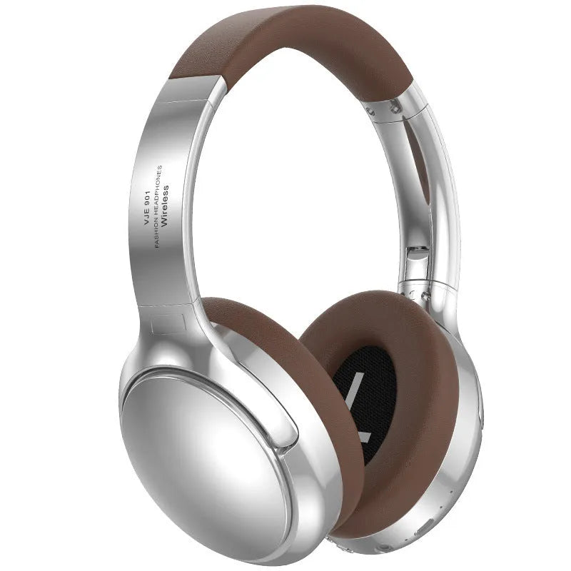 Retro style Bluetooth headphones with metal frame in brown, silver, or black colour