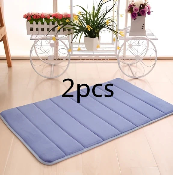 Memory foam bathroom carpet with coral fleece surface and non-slip latex backing in beige colour