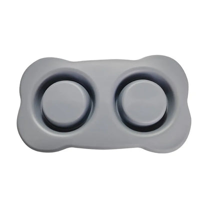 Large silver grey silicone dual compartment dog bowl with stainless steel base for separating food types