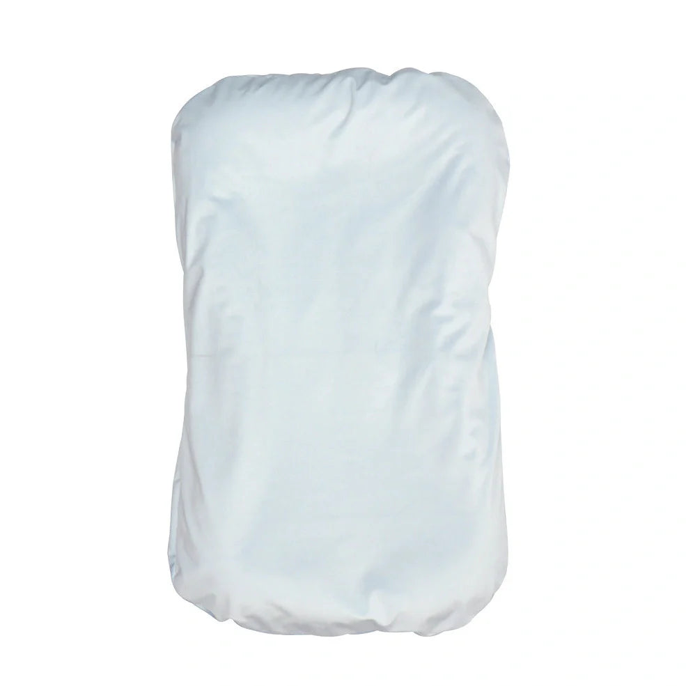 Portable crib with interchangeable fabric cover showing 75x45cm dimensions and multiple colour options