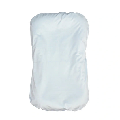 Portable crib with interchangeable fabric cover showing 75x45cm dimensions and multiple colour options