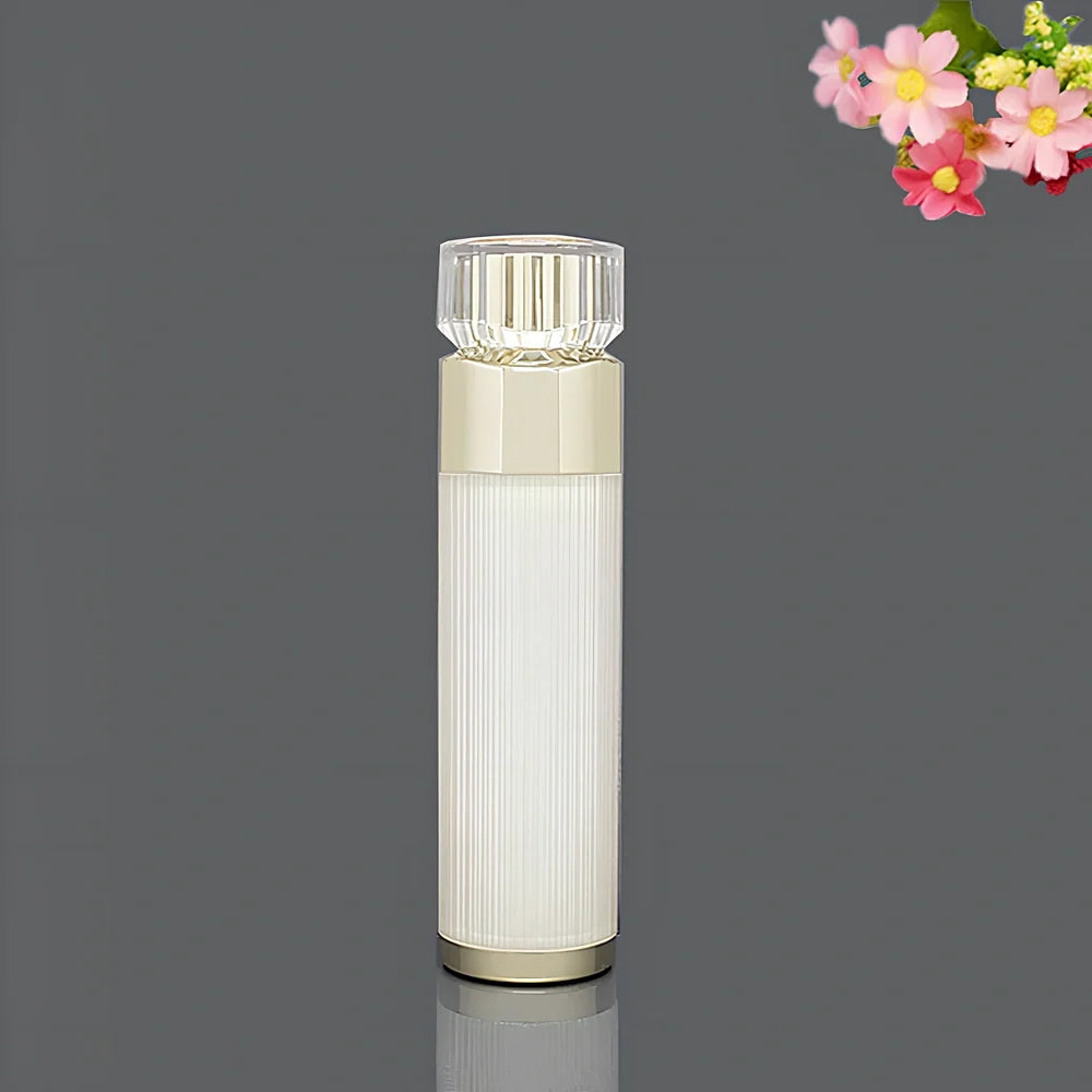 Acrylic cosmetics bottles in champagne gold and brushed white with vacuum sealing, various sizes from 5g to 120ml