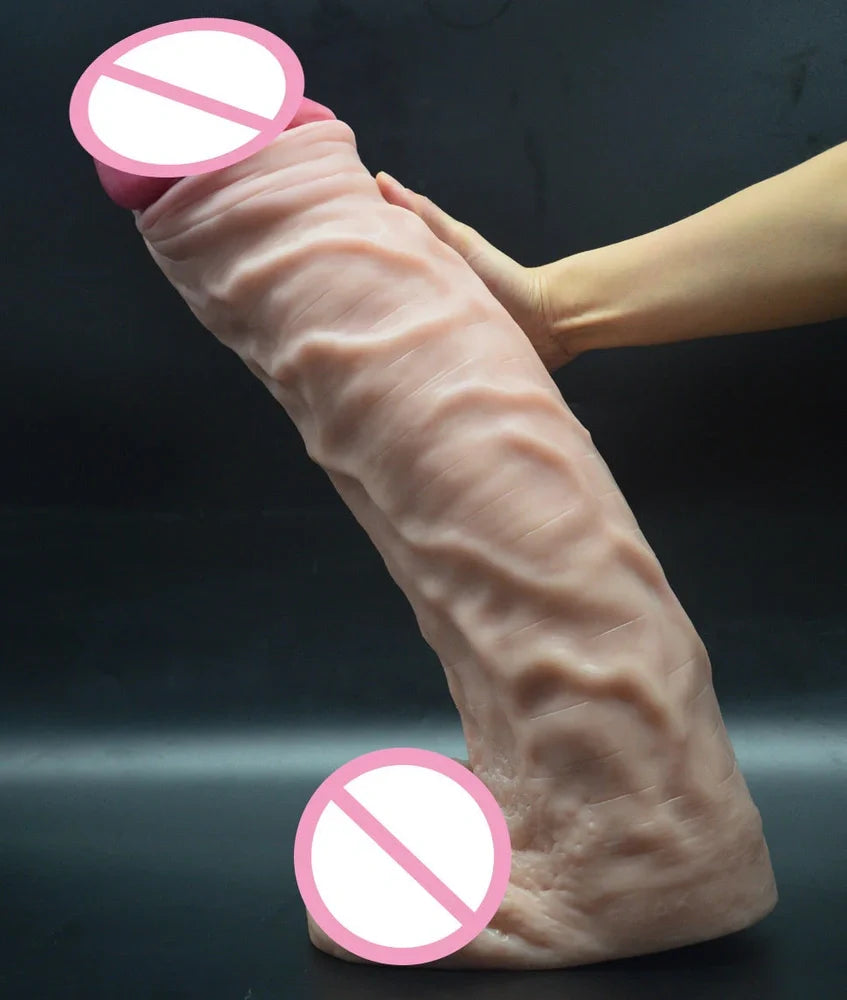 55cm black skin tone silicone dildo showing realistic texture and substantial length