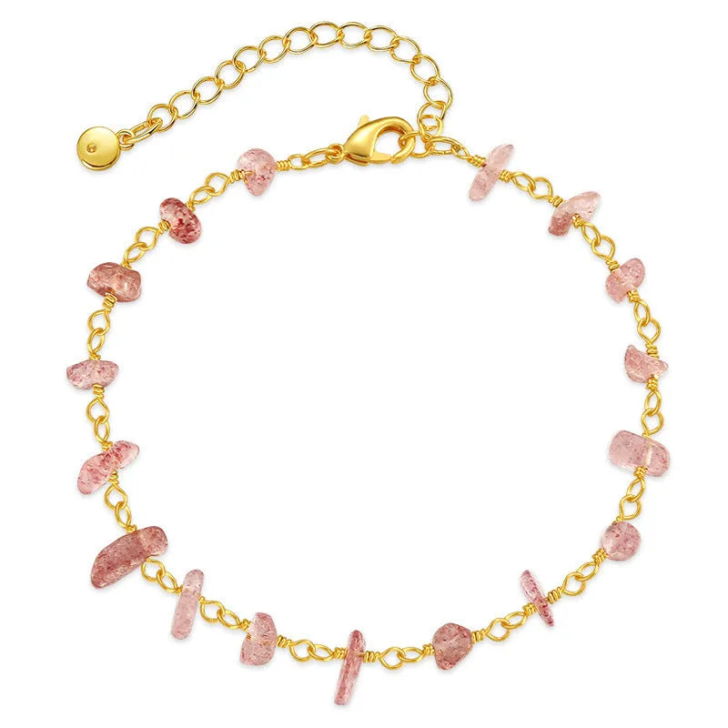Women's bracelet with irregular gravel turquoise stones and geometric crystals on 18K copper band