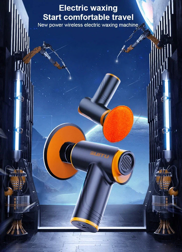 Black car polishing machine with 12cm throwing disc and USB-C charging cable for vehicle maintenance