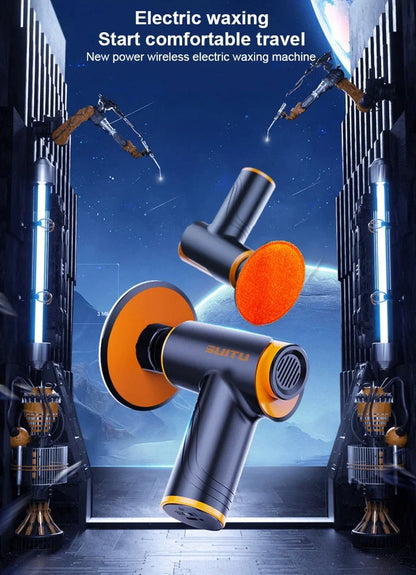 Black car polishing machine with 12cm throwing disc and USB-C charging cable for vehicle maintenance