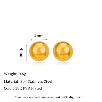 Stainless steel ball stud earrings with round geometric shape in gold or silver finish, sizes 3mm to 6mm