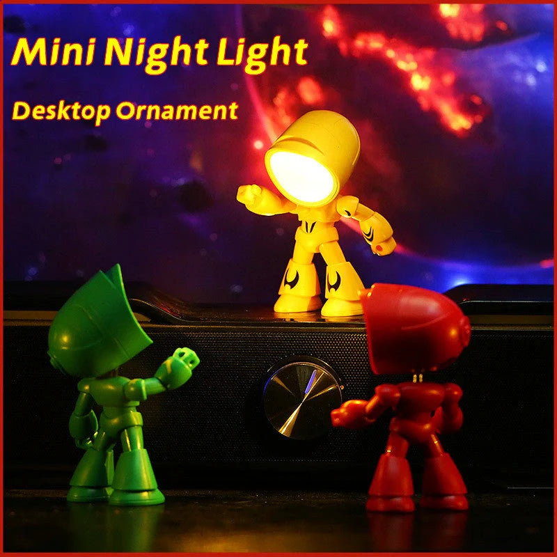 Mini LED Hero Robot Table Lamp with adjustable arms and 360° rotating head in various colors