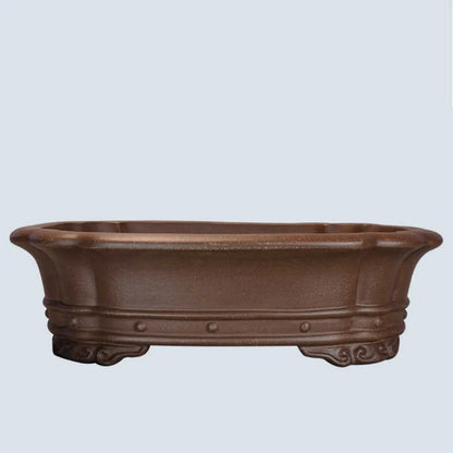 Handmade purple clay rectangular flower pot with antique finish, dimensions 51x41x14cm