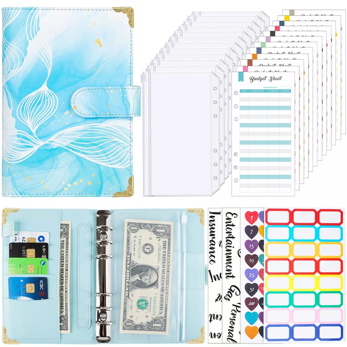A6 loose spiral notebook with PU leather cover in various colors, featuring spiral binding and included accessories