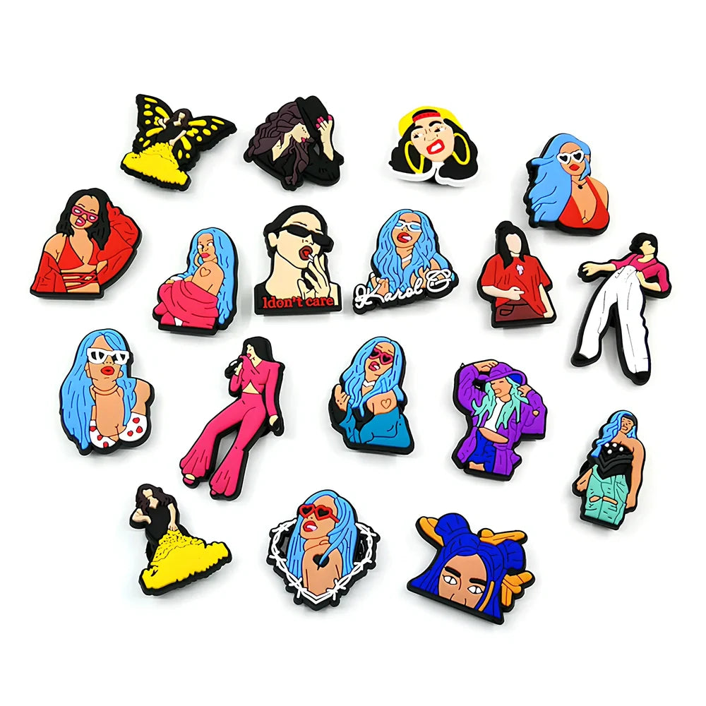 Removable cartoon flower shoe stickers with drip moulded designs on footwear