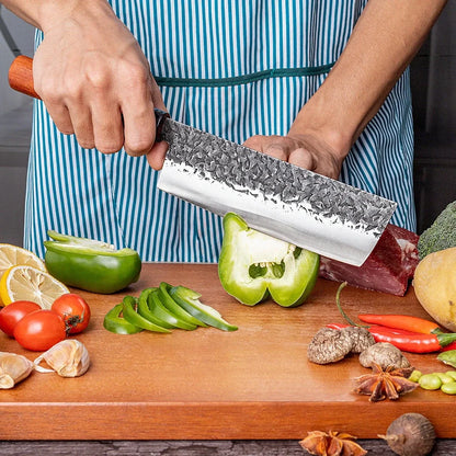 Handmade hammered forged Santoku knife with 18cm stainless steel blade and full tang handle