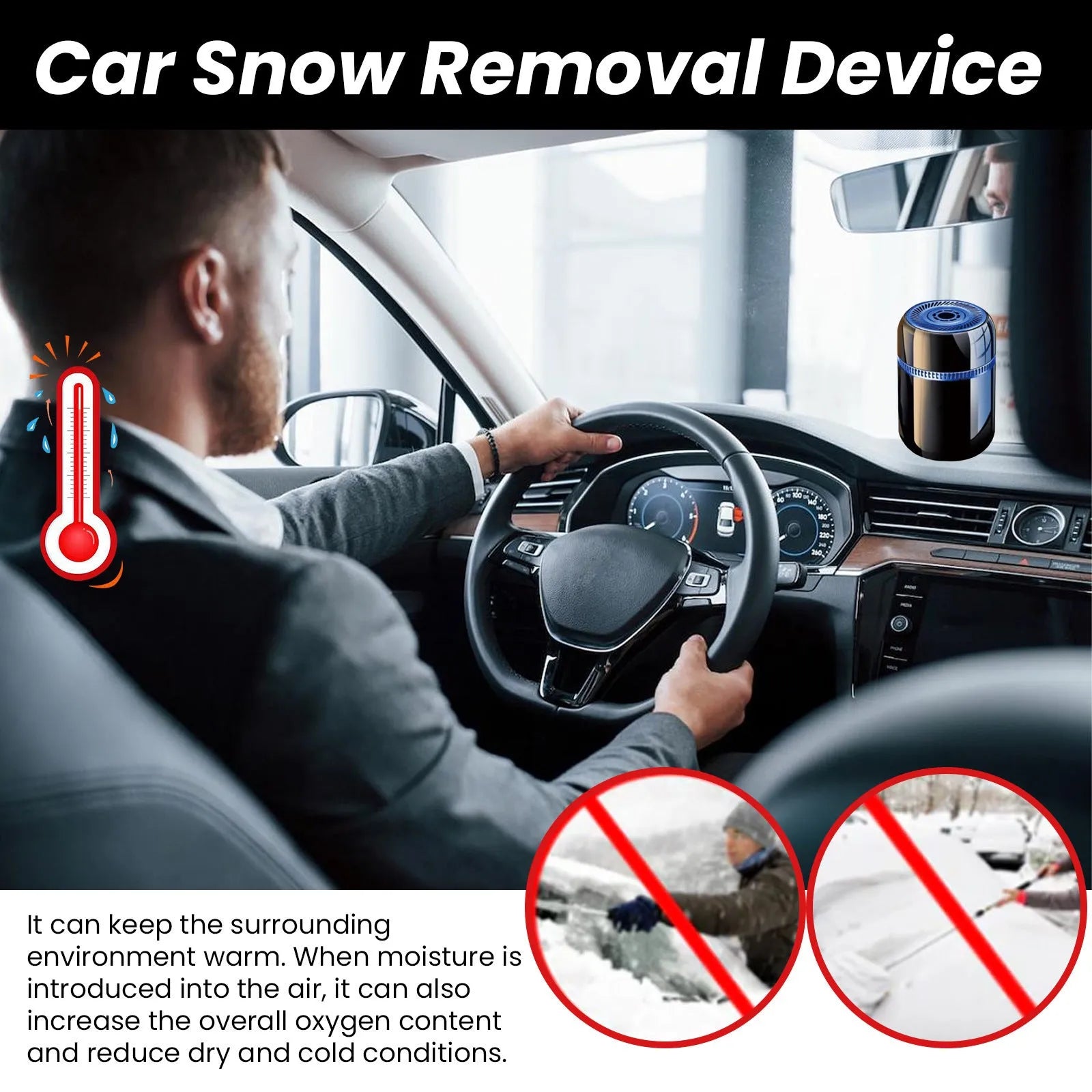 Compact car windscreen defroster tool measuring 5.6 by 6.8 cm for vehicle ice removal