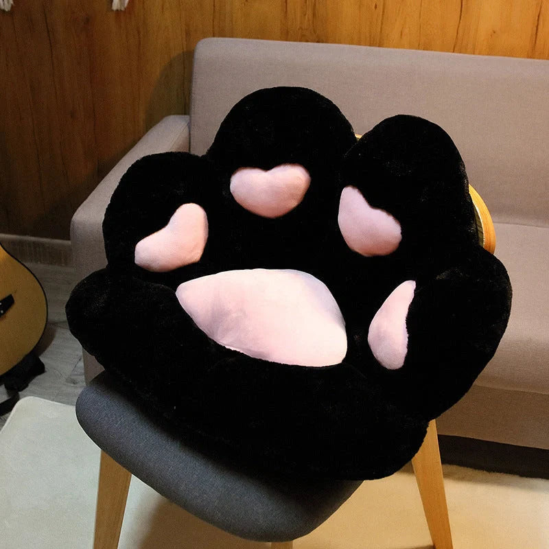 Cat paw plush chair cushion in various colors, soft cotton cover, fiber filling, home decor