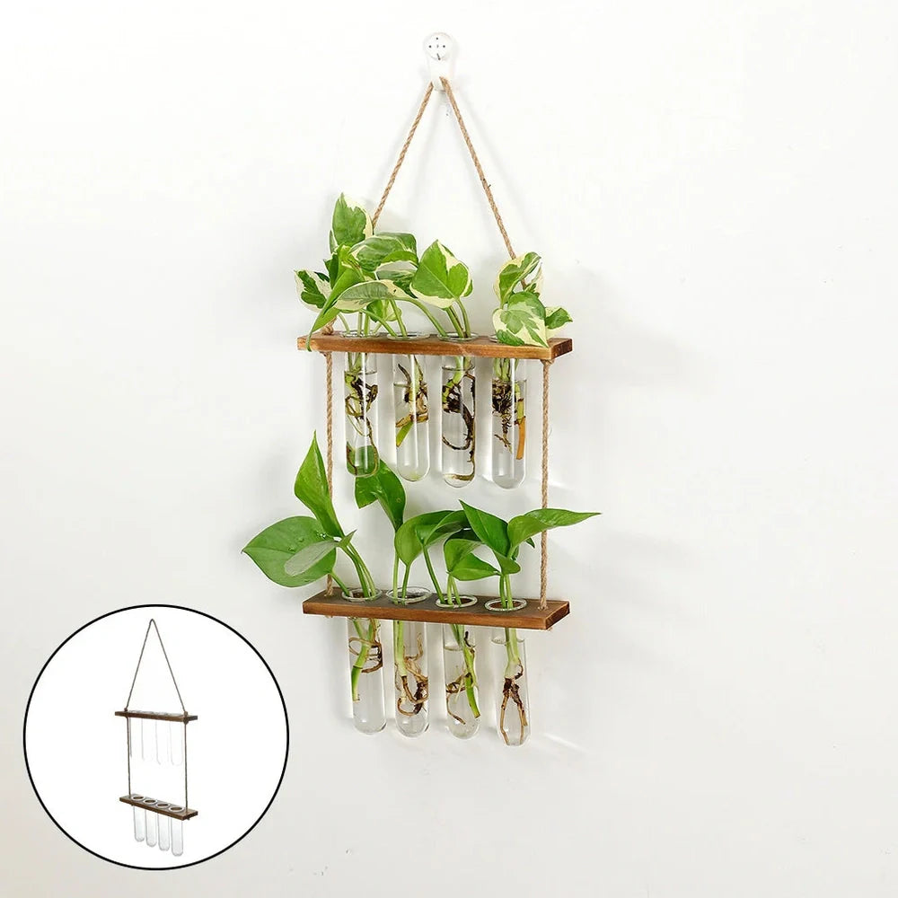 20×40cm double layer wall hanging glass terrarium with test tube plant propagator in retro or wood colour