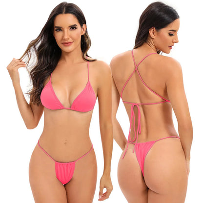Women's candy coloured cross strap split swimsuit with multiple adjustable straps