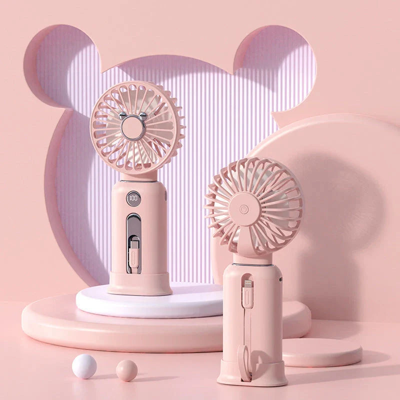 2-in-1 Handheld Fan with Power Bank - Adjustable 3-speed wind settings, compact design, and USB charging capabilities for a versatile cooling and power solution