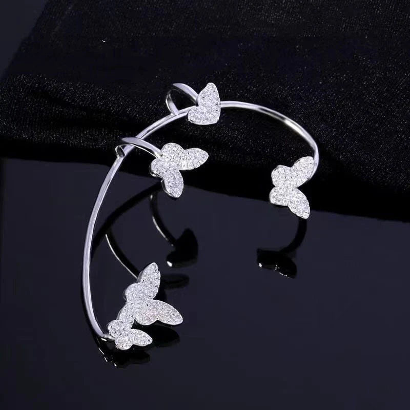 Stylish butterfly ear clips with sparkling zircon stones in gold and silver finishes