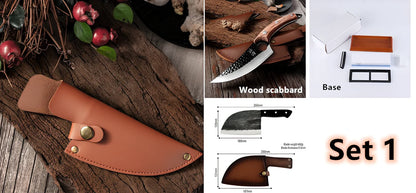 Hand-forged chopping knife with 17cm stainless steel blade and wooden handle