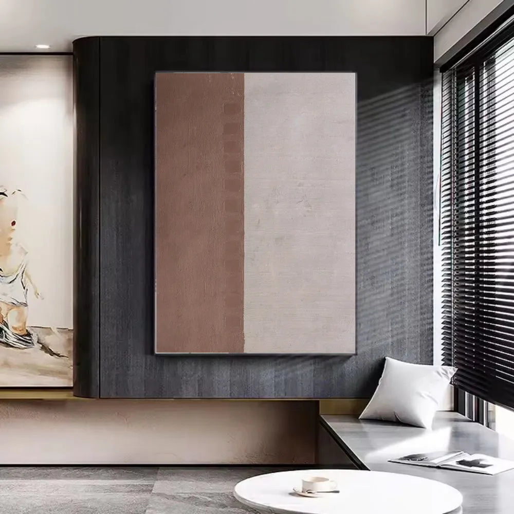 Handmade abstract oil painting on canvas in Morandi colours, rolled frameless wall art for living room or bedroom.