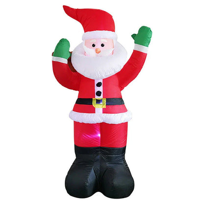 Glow-in-the-dark Christmas inflatable decorations featuring a Santa, snowman, and Christmas tree