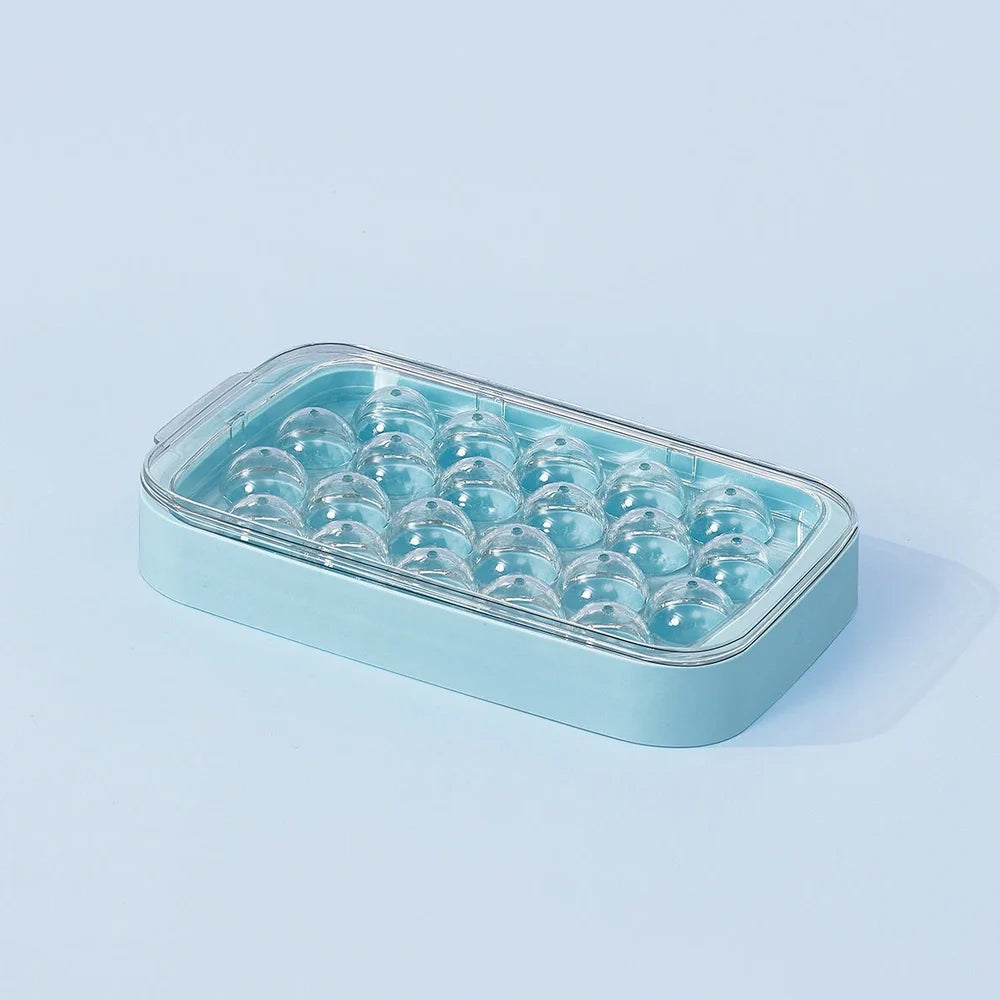 Silicone ball ice hockey mould producing spherical ice cubes, shown in Qingbo blue colour with modern minimalist design