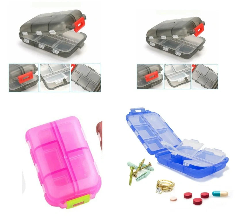 10-Grid Moisture-Proof Travel Pill Organizer in multiple colors for medication management