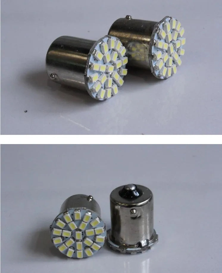 LED automotive brake light and turn signal unit with 22 bulbs for 1156/1157 sockets.