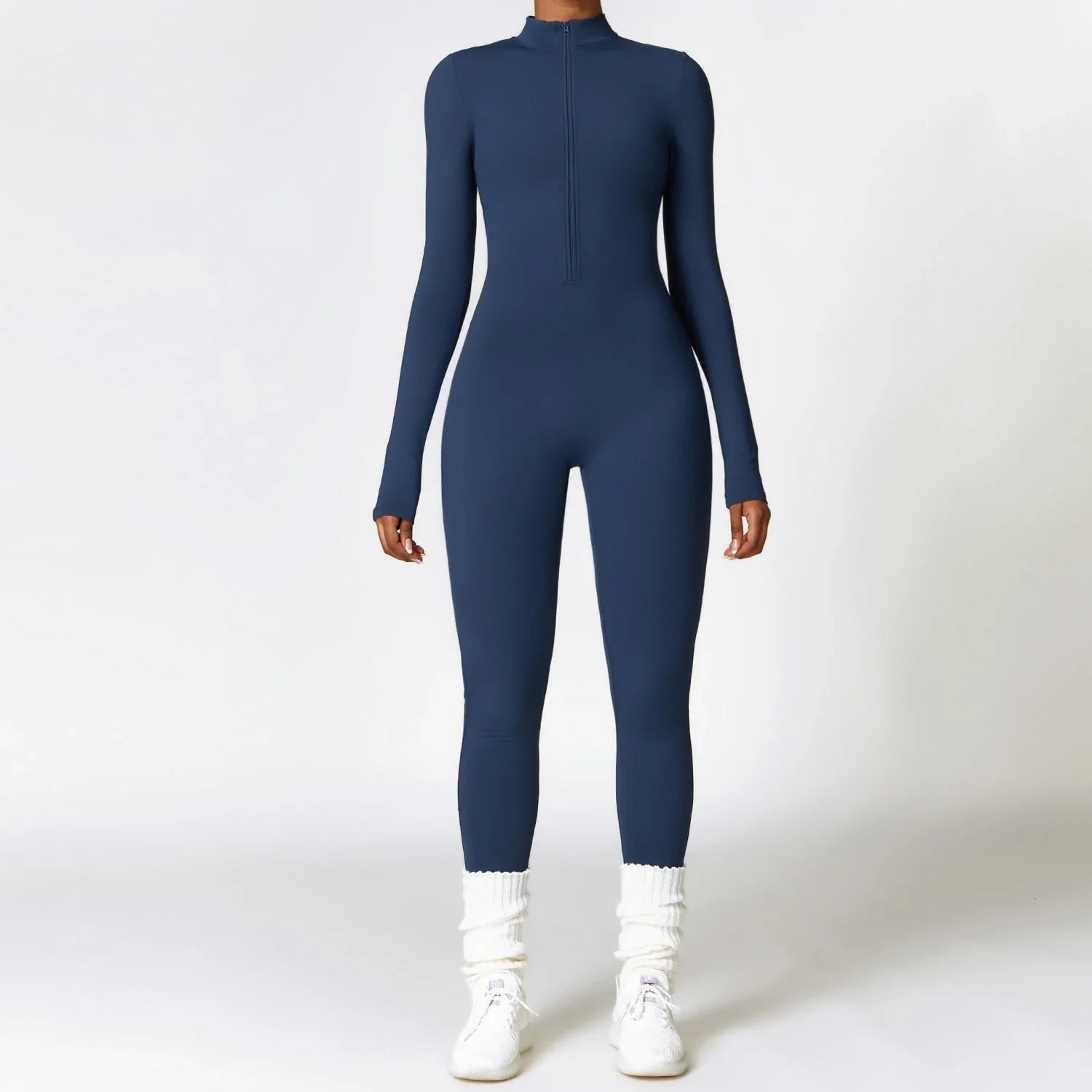 Cozy zippered jumpsuit in various colors, designed for yoga, fitness, and sports activities