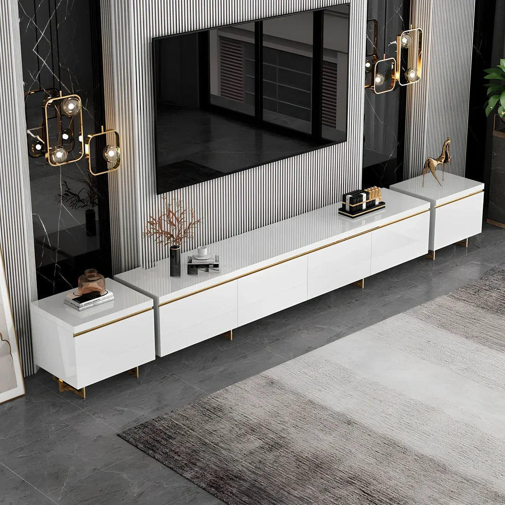 Modern minimalist multifunctional coffee table TV cabinet with tempered glass and baking paint finish