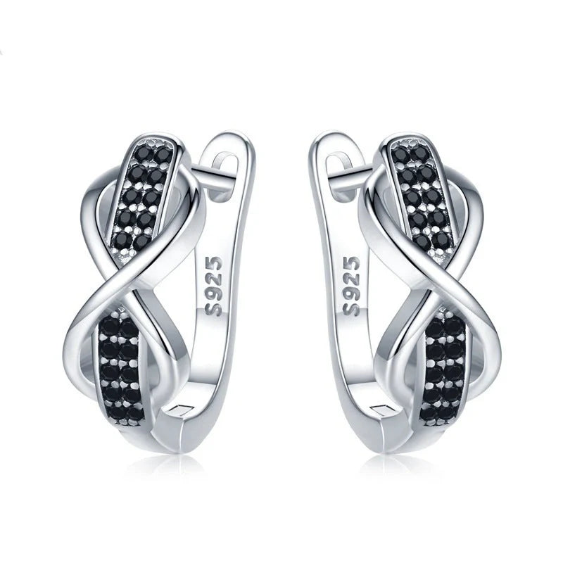 Copper Earrings with Round Lines and Micro Inlaid Zircon in Black