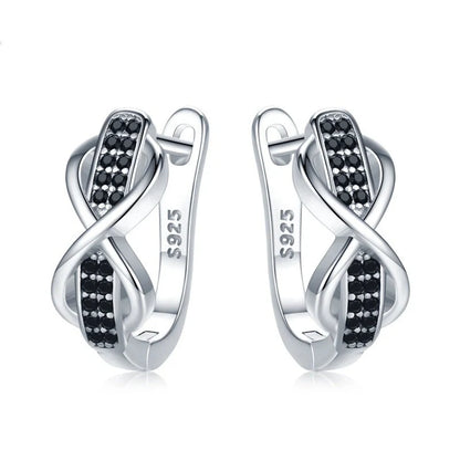 Copper Earrings with Round Lines and Micro Inlaid Zircon in Black