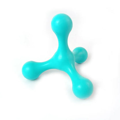 Blue silicone puppy chew toy with three-leg design measuring 9.5cm for teething relief