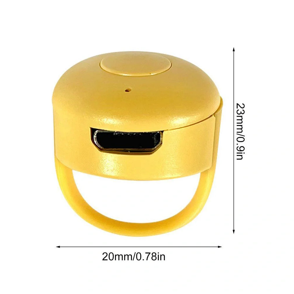 Bluetooth Remote Control Ring for mobile phones in yellow, blue, and pink colors