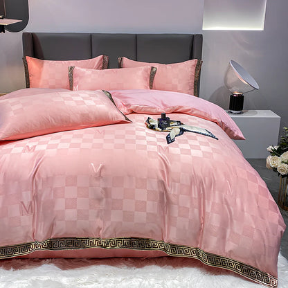 Cotton jacquard bed set with embroidery detailing and deep pocket fitted sheets in Advanced Grey colour