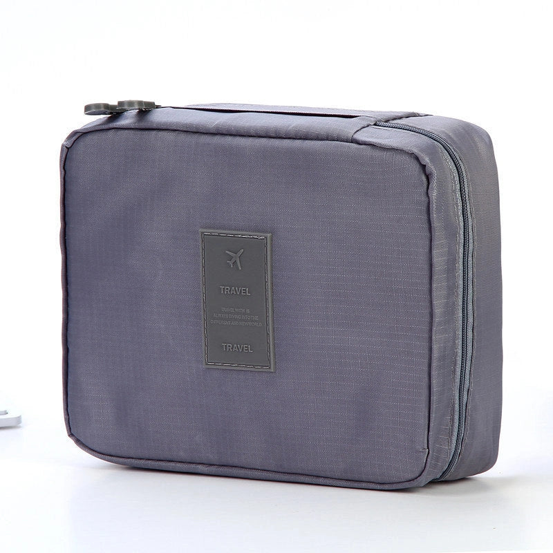 Stylish portable makeup bag with waterproof divider, multi-compartment storage, and variety of color options