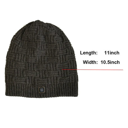 USB rechargeable heated fleece hat with adjustable temperature settings for outdoor activities like hiking, climbing, and fishing