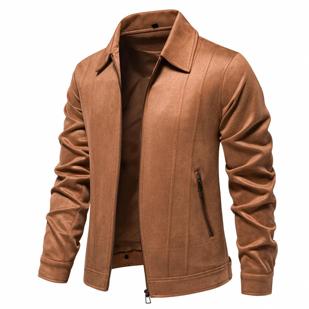 Men's Suede Lapel Zipper Jacket for Autumn and Winter in various colors