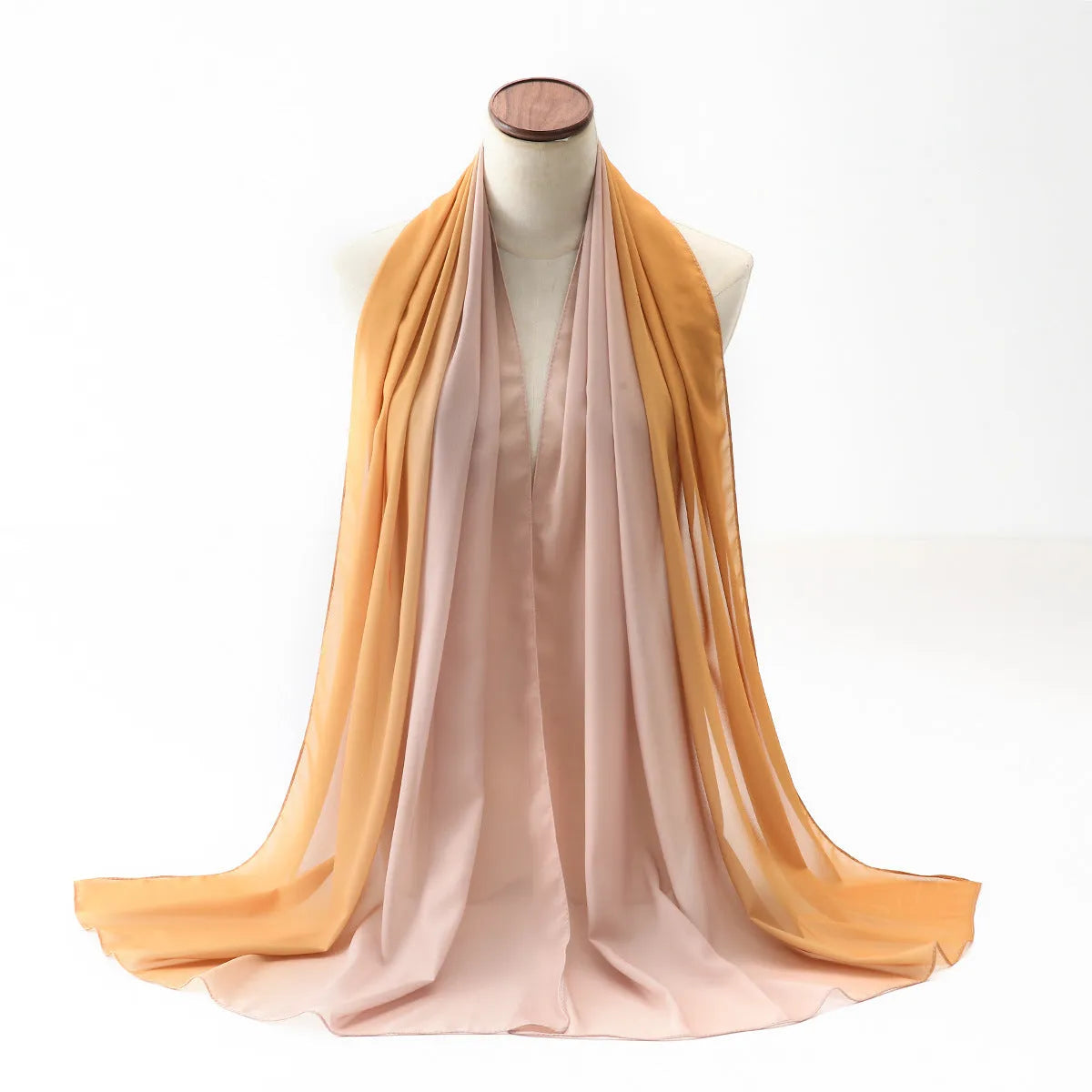 Women's chiffon bubble towel scarf in ethnic pattern showing draped length of 175 cm