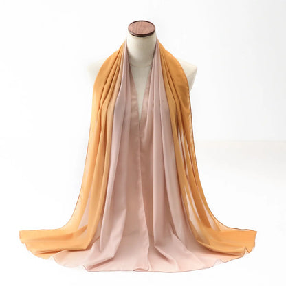 Women's chiffon bubble towel scarf in ethnic pattern showing draped length of 175 cm