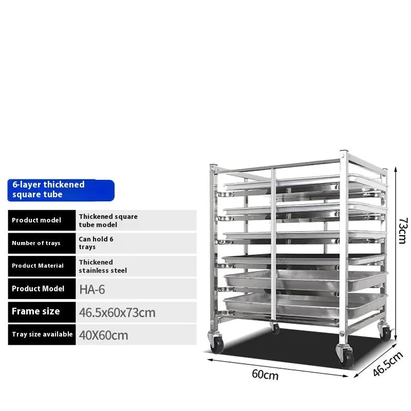 Six-level stainless steel commercial baking rack with lock mechanism and 40x60cm frame