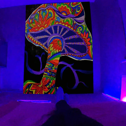 Fluorescent landscape tapestry in multiple colours and sizes with glowing UV effects