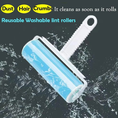Washable lint roller in blue, green, pink, or yellow with reusable adhesive for pet hair removal