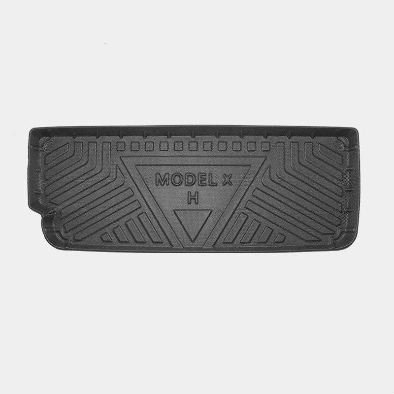 Waterproof TPE car mats for Tesla Model X showing tailbox and cabin protection