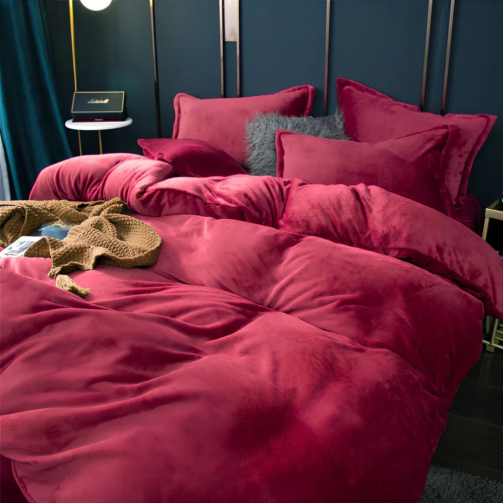 Double-sided fleece duvet cover showing goose yellow and light grey reversible sides